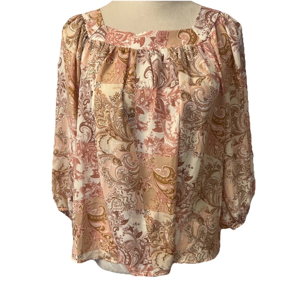 NWT Emily Wonder ~SMALL~ BoHo three-quarter sleeve paisley beige and pink